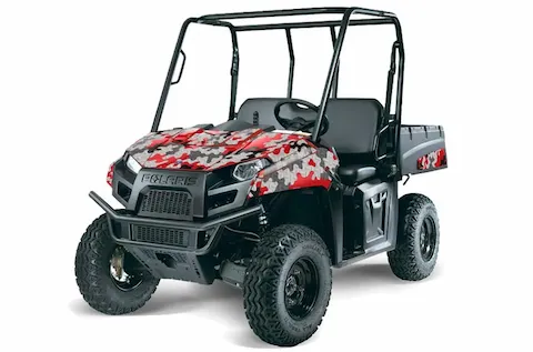 Polaris Ranger EV with the Camoplate Red graphic kit